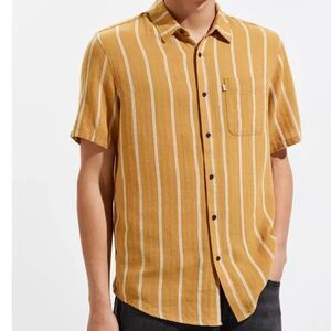 Urban Outfitters Katin Alan Button Up Stripe Yellow Short Slv Shirt Linen Men XL